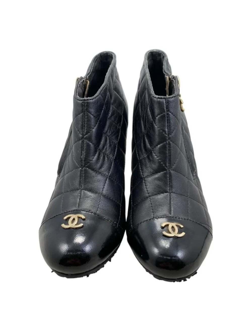 Chanel Boots CC Logo Short Quilted Leather Black